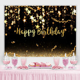 Lofaris Black and Gold stars Bokeh Happy Birthday Backdrop